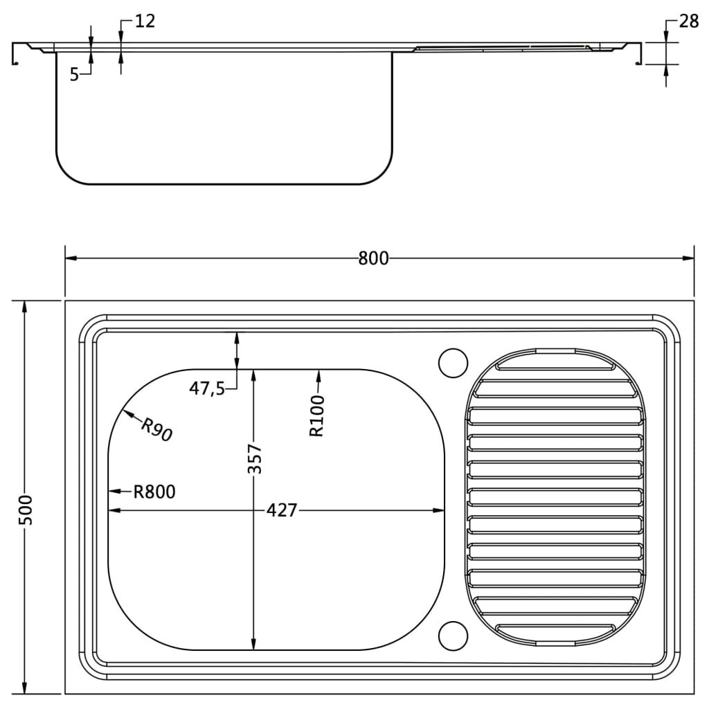 Virtuvės plautuvė su padėklu indams, 800x500x155mm цена и информация | Virtuvinės plautuvės | pigu.lt