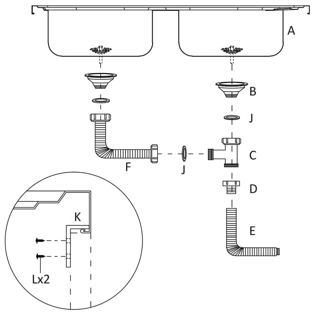 Virtuvės plautuvė su dviem dubenimis, 800x500x155mm kaina ir informacija | Virtuvinės plautuvės | pigu.lt