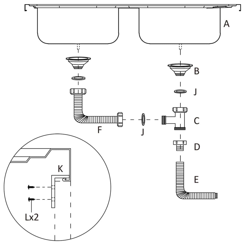 Virtuvės plautuvė su dviem dubenimis, 1200x500x155mm kaina ir informacija | Virtuvinės plautuvės | pigu.lt