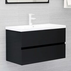 Praustuvo spintelė su įmontuotu praustuvu, 80 x 38.5 x 45 cm, juoda цена и информация | Шкафчики для ванной | pigu.lt