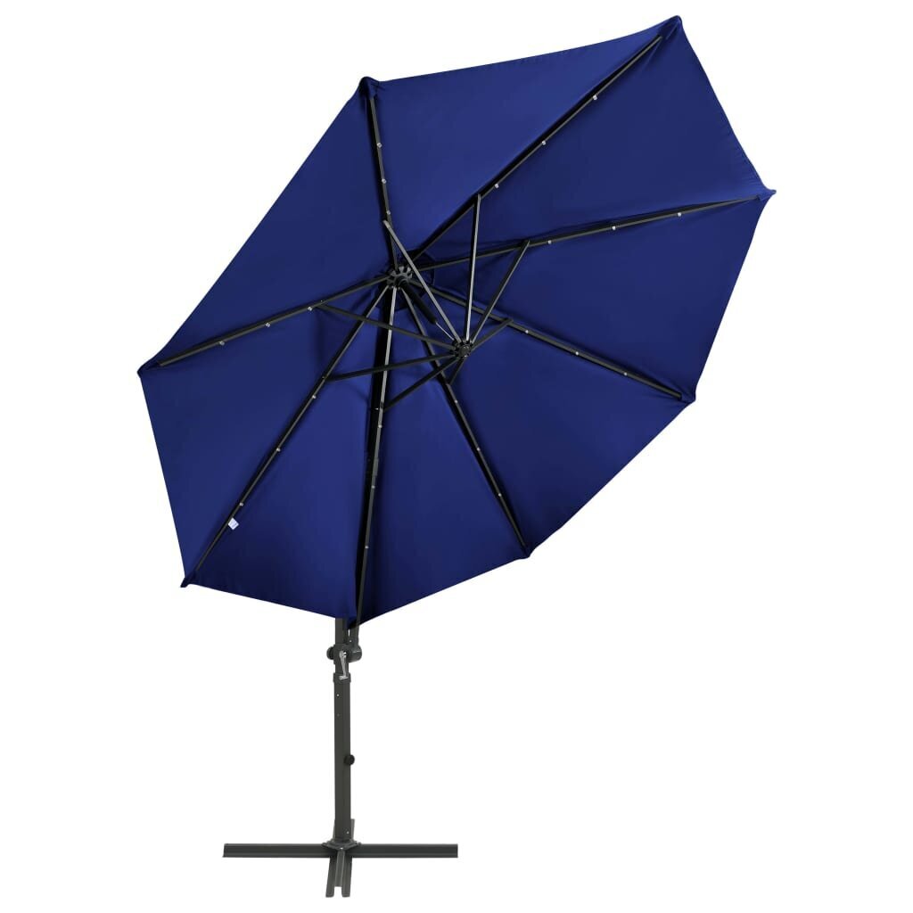 Gembinis skėtis su stulpu ir LED lemputėmis, 300 cm, mėlynas kaina ir informacija | Skėčiai, markizės, stovai | pigu.lt