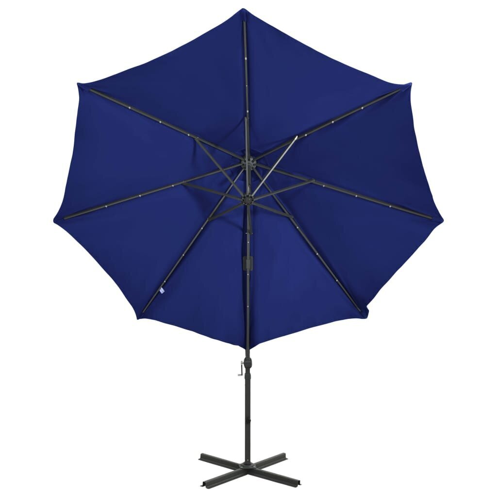 Gembinis skėtis su stulpu ir LED lemputėmis, 300 cm, mėlynas kaina ir informacija | Skėčiai, markizės, stovai | pigu.lt