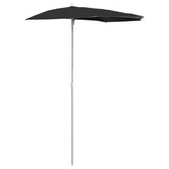 Pusapvalis sodo skėtis su stulpu, 180x90 cm, juodas kaina ir informacija | Skėčiai, markizės, stovai | pigu.lt