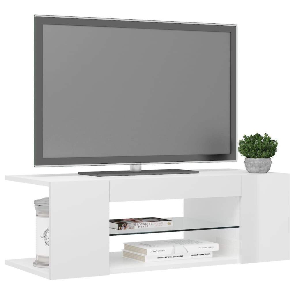 TV spintelė su LED apšvietimu, 90x39x30 cm, balta kaina ir informacija | TV staliukai | pigu.lt