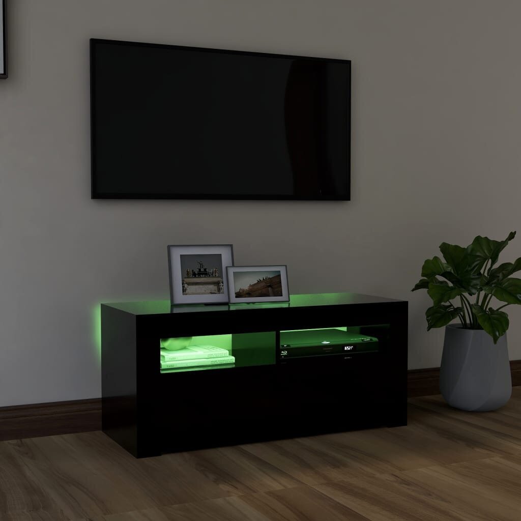 Televizoriaus spintelė su LED apšvietimu, 90x35x40 cm, juoda цена и информация | TV staliukai | pigu.lt