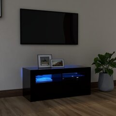 Televizoriaus spintelė su LED apšvietimu, 90x35x40 cm, juoda kaina ir informacija | TV staliukai | pigu.lt