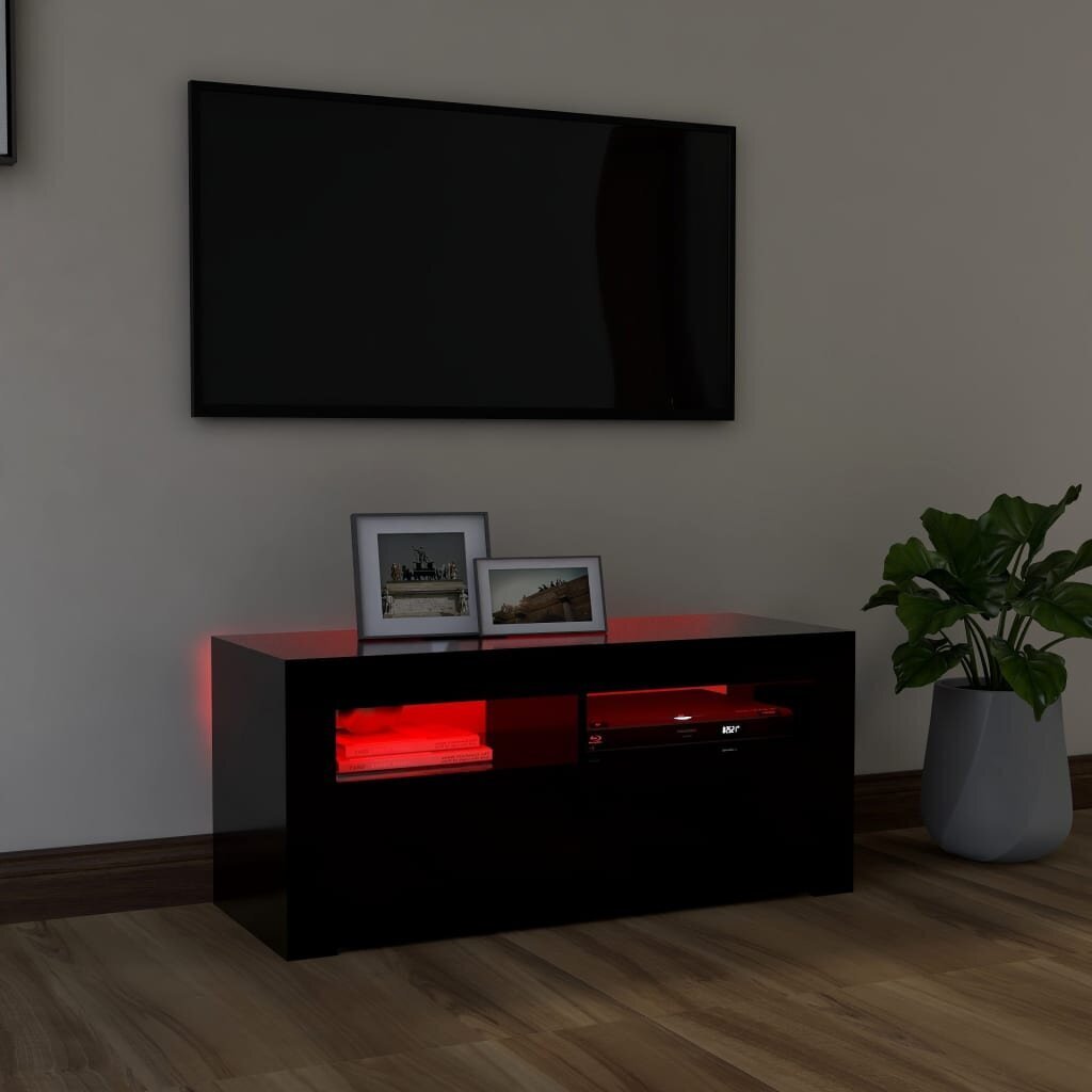 Televizoriaus spintelė su LED apšvietimu, 90x35x40 cm, juoda цена и информация | TV staliukai | pigu.lt