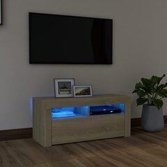 Televizoriaus spintelė su LED apšvietimu, 90x35x40 cm, ruda цена и информация | Тумбы под телевизор | pigu.lt