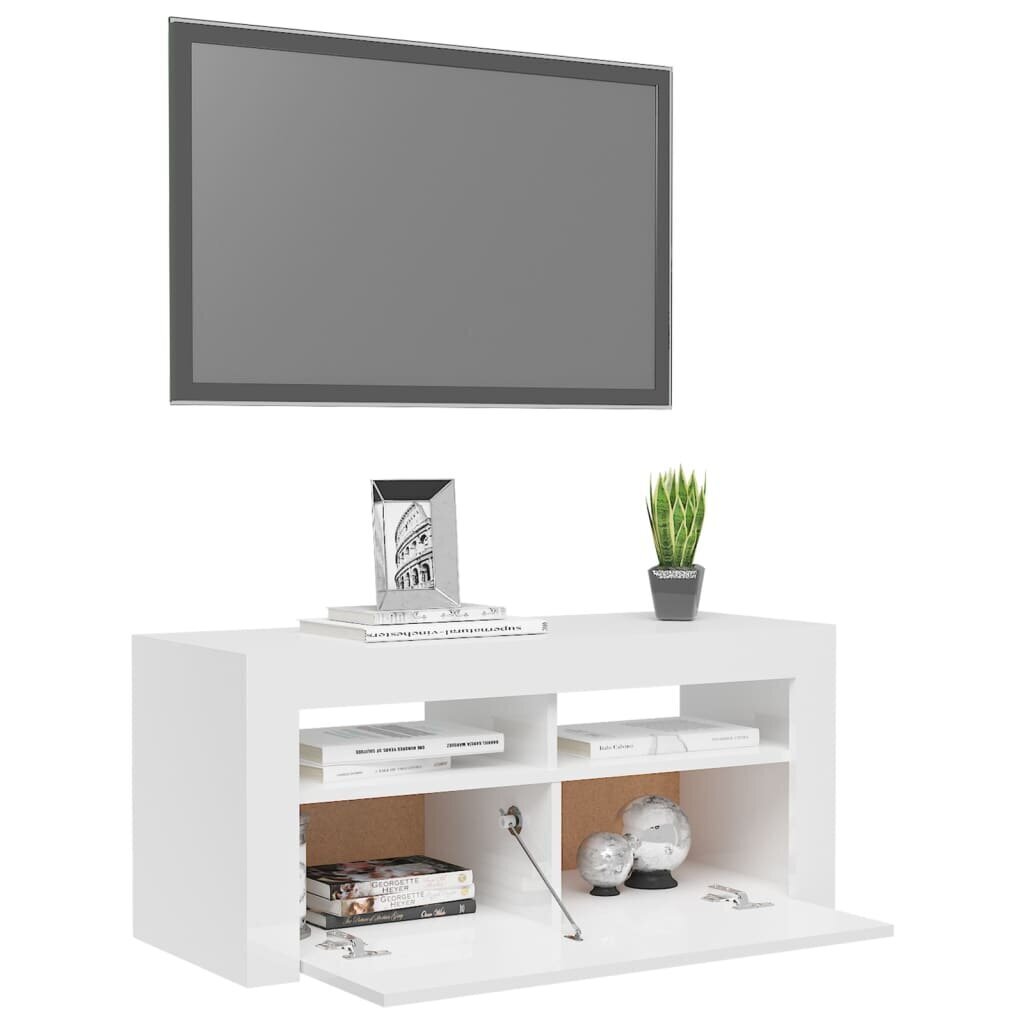 TV spintelė su LED apšvietimu, 90x35x40 cm, balta kaina ir informacija | TV staliukai | pigu.lt