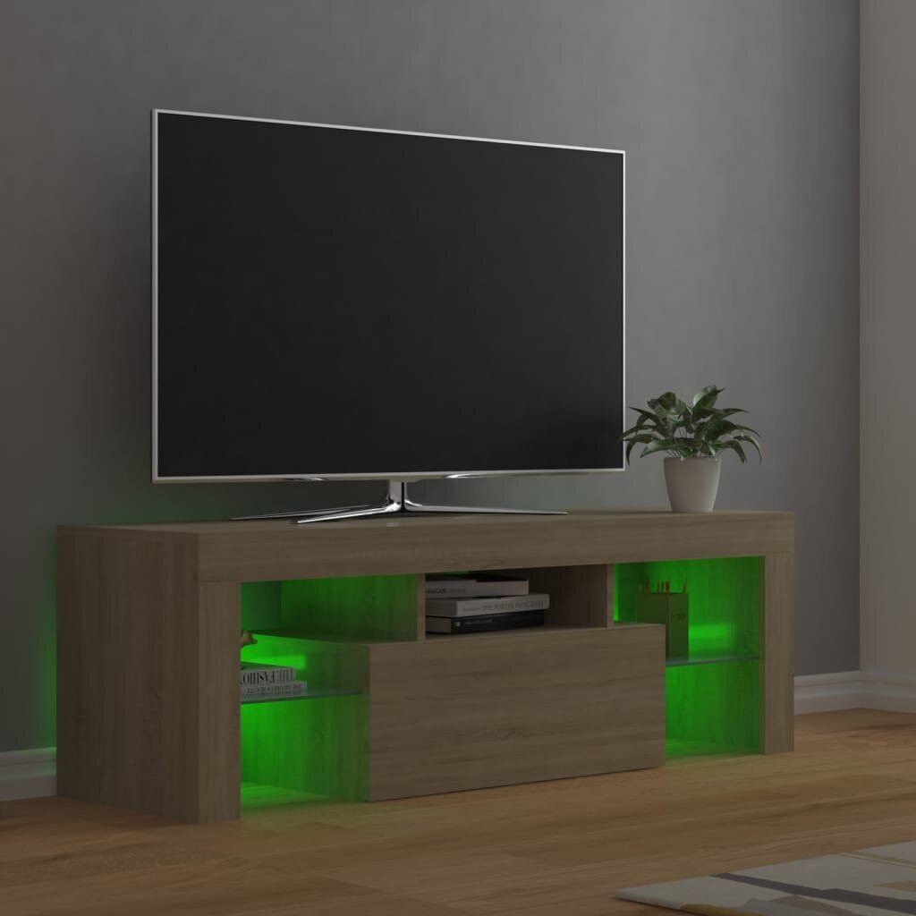 Televizoriaus spintelė su LED apšvietimu, 120x35x40 cm, ruda цена и информация | TV staliukai | pigu.lt