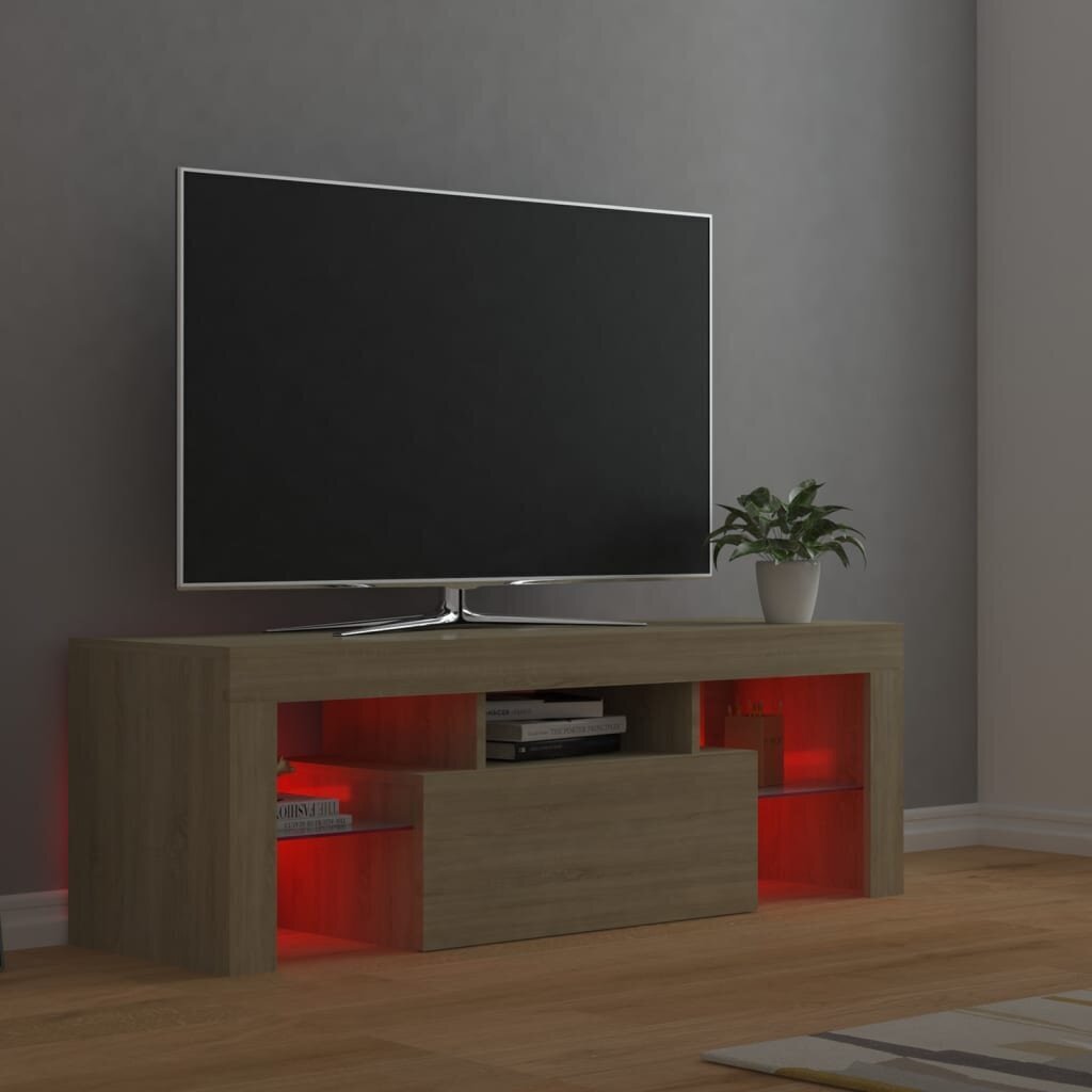 Televizoriaus spintelė su LED apšvietimu, 120x35x40 cm, ruda kaina ir informacija | TV staliukai | pigu.lt