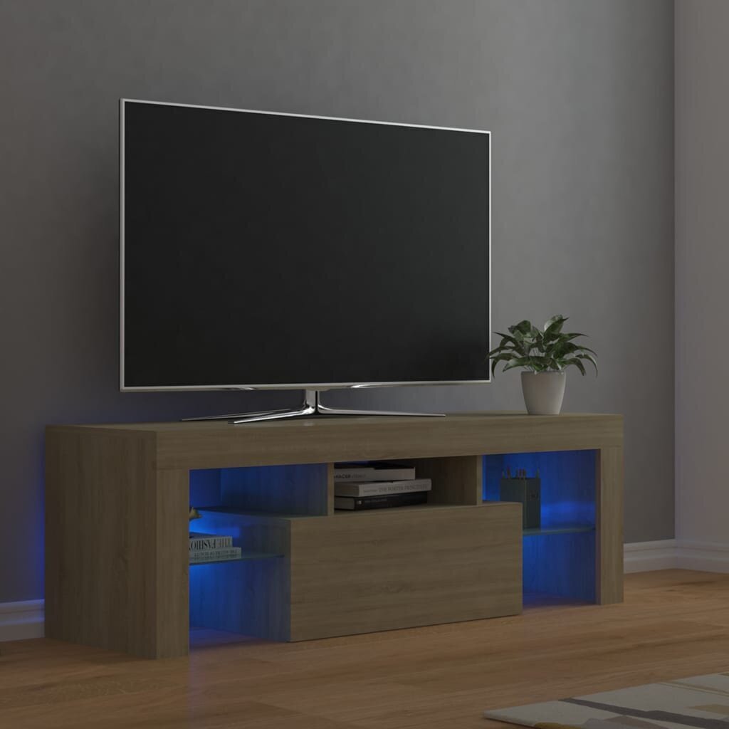 Televizoriaus spintelė su LED apšvietimu, 120x35x40 cm, ruda цена и информация | TV staliukai | pigu.lt