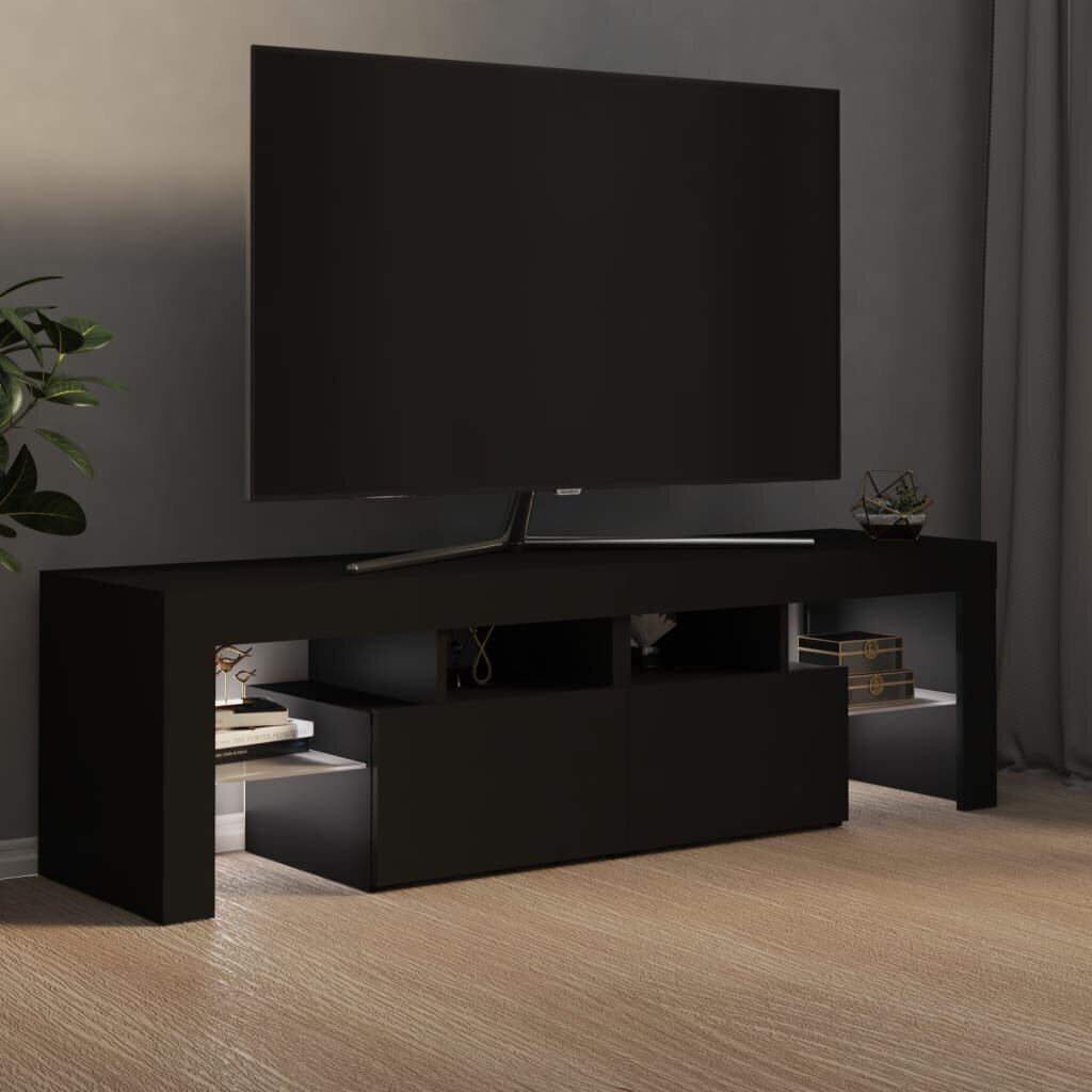 Televizoriaus spintelė su LED apšvietimu, 140x35x40 cm, juoda kaina ir informacija | TV staliukai | pigu.lt