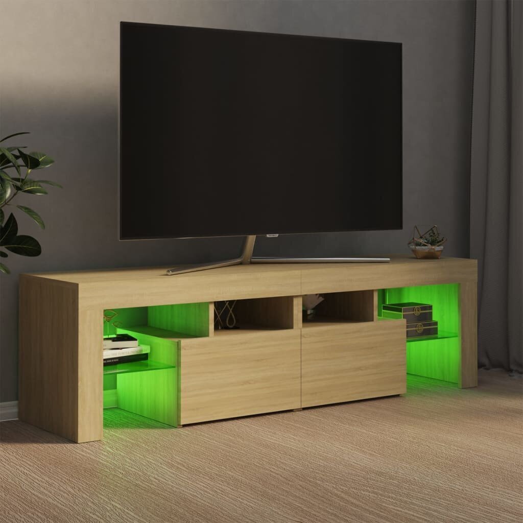 Televizoriaus spintelė su LED apšvietimu, 140x35x40 cm, ruda kaina ir informacija | TV staliukai | pigu.lt