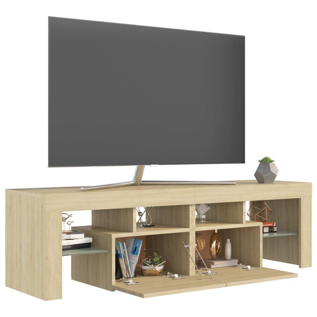 Televizoriaus spintelė su LED apšvietimu, 140x35x40 cm, ruda kaina ir informacija | TV staliukai | pigu.lt