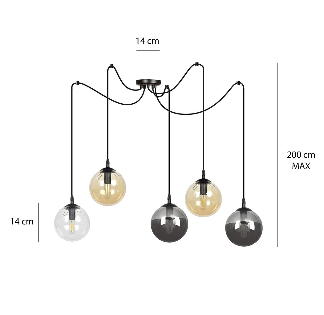 Emibig pakabinamas šviestuvas Gigi 5 Black/Transparent kaina ir informacija | Pakabinami šviestuvai | pigu.lt