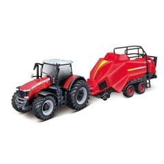 Детский трактор с подъемником пресс-подборщика Bburago Massey Ferguson 8740S / 10 см / кpacный цена и информация | Игрушки для мальчиков | pigu.lt