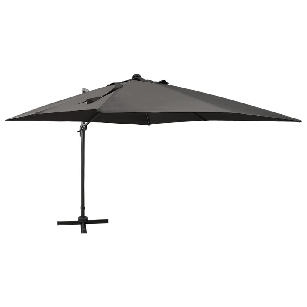 Gembinis skėtis su stulpu ir LED lemputėmis, 300 cm, pilkas kaina ir informacija | Skėčiai, markizės, stovai | pigu.lt