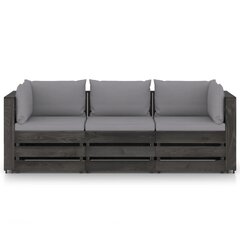 Trivietė sodo sofa su pagalvėlėmis, pilka цена и информация | Садовые стулья, кресла, пуфы | pigu.lt