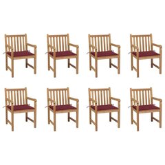 Sodo kėdės su vyno raudonomis pagalvėlėmis, 8 vnt, rudos kaina ir informacija | Lauko kėdės, foteliai, pufai | pigu.lt
