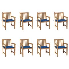 Sodo kėdės su mėlynomis pagalvėlėmis, 8 vnt, rudos kaina ir informacija | Lauko kėdės, foteliai, pufai | pigu.lt