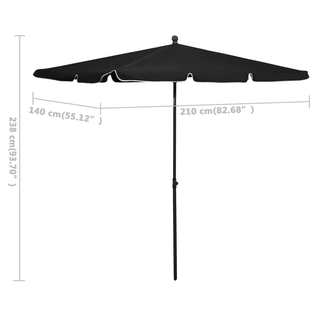 Sodo skėtis nuo saulės su stulpu, 210x140 cm, juodas kaina ir informacija | Skėčiai, markizės, stovai | pigu.lt