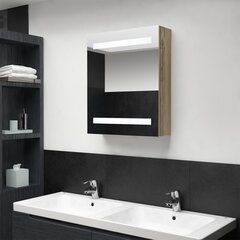 Veidrodinė vonios spintelė su LED apšvietimu, šviesiai ruda цена и информация | Шкафчики для ванной | pigu.lt