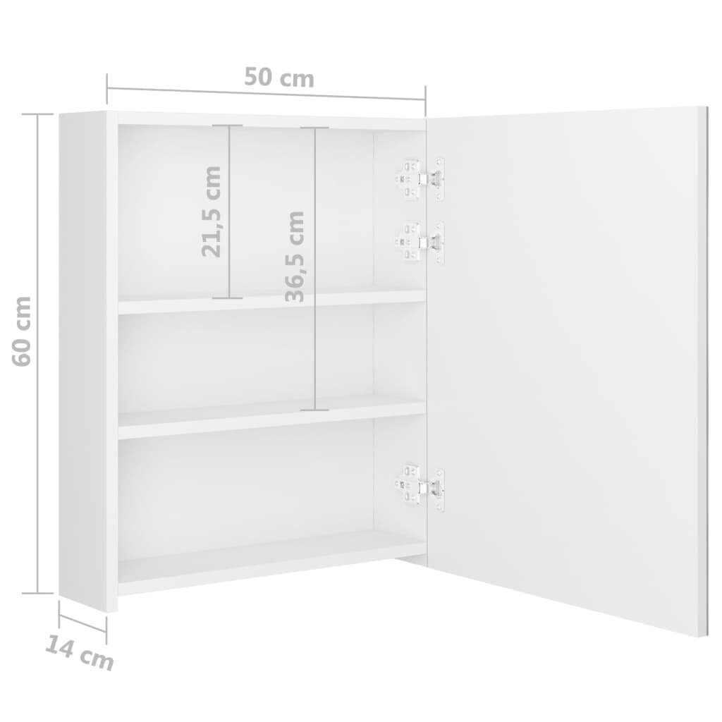Veidrodinė vonios spintelė su LED apšvietimu, 50x14x60 cm, balta kaina ir informacija | Vonios spintelės | pigu.lt