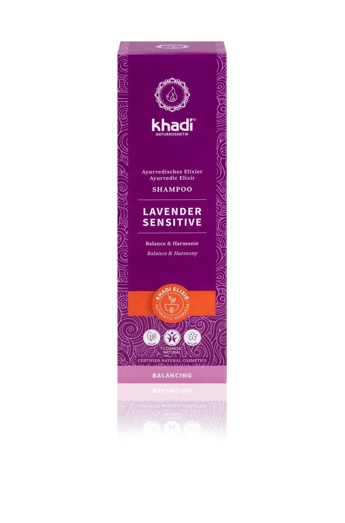 Ajurvedinis šampūnas jautriai galvos odai Lavender Sensitive Elixier, Khadi 200ml цена и информация | Šampūnai | pigu.lt