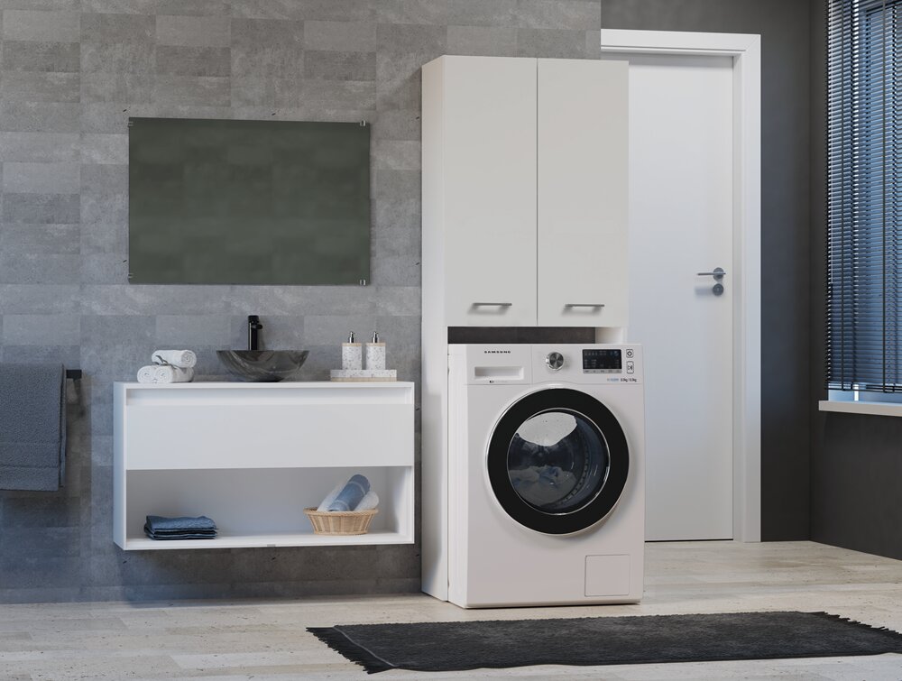 Spintelė virš skalbimo mašinos Pola DD, balta kaina ir informacija | Vonios spintelės | pigu.lt
