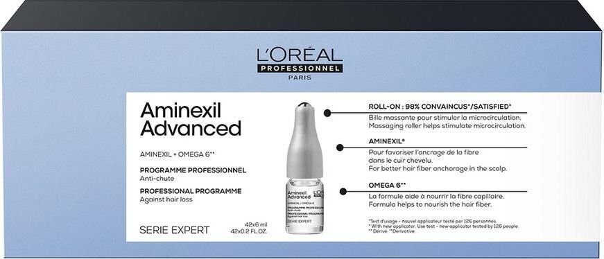 Ampulės nuo plaukų slinkimo L’Oreal Professionnel Serie Expert Aminexil Advanced 42x6 ml цена и информация | Priemonės plaukų stiprinimui | pigu.lt