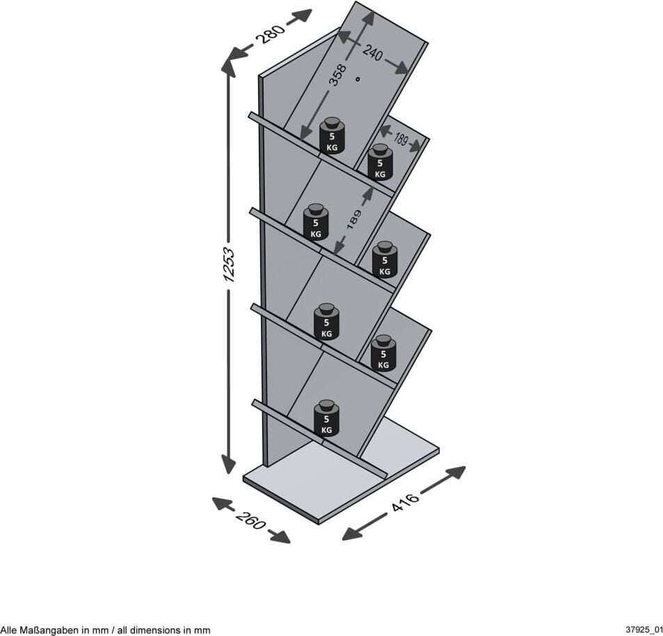 FMD Pastatoma knygų lentyna, ąžuolo/juoda, geometrinio dizaino цена и информация | Lentynos | pigu.lt