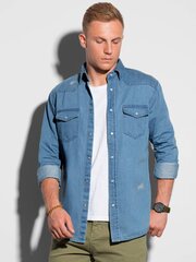 рубашка с длинными рукавами K567 - синяя цена и информация | Мужские рубашки | pigu.lt