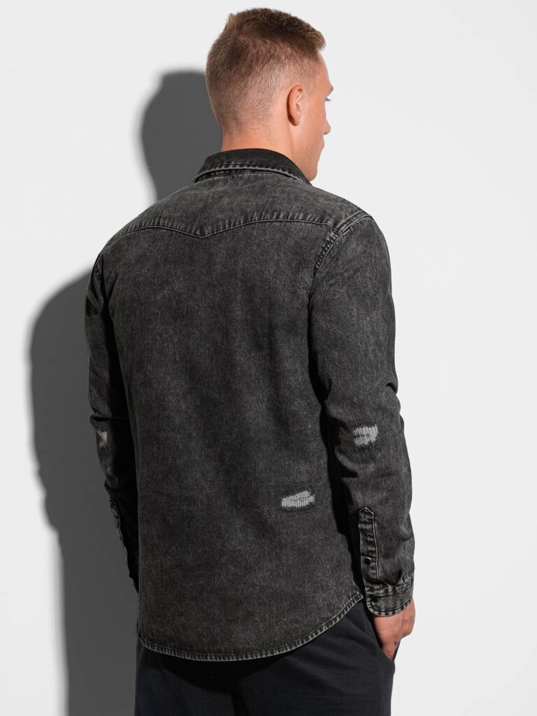 Vyriški marškiniai ilgomis rankovėmis Ombre K567 juodos spalvos цена и информация | Vyriški marškiniai | pigu.lt