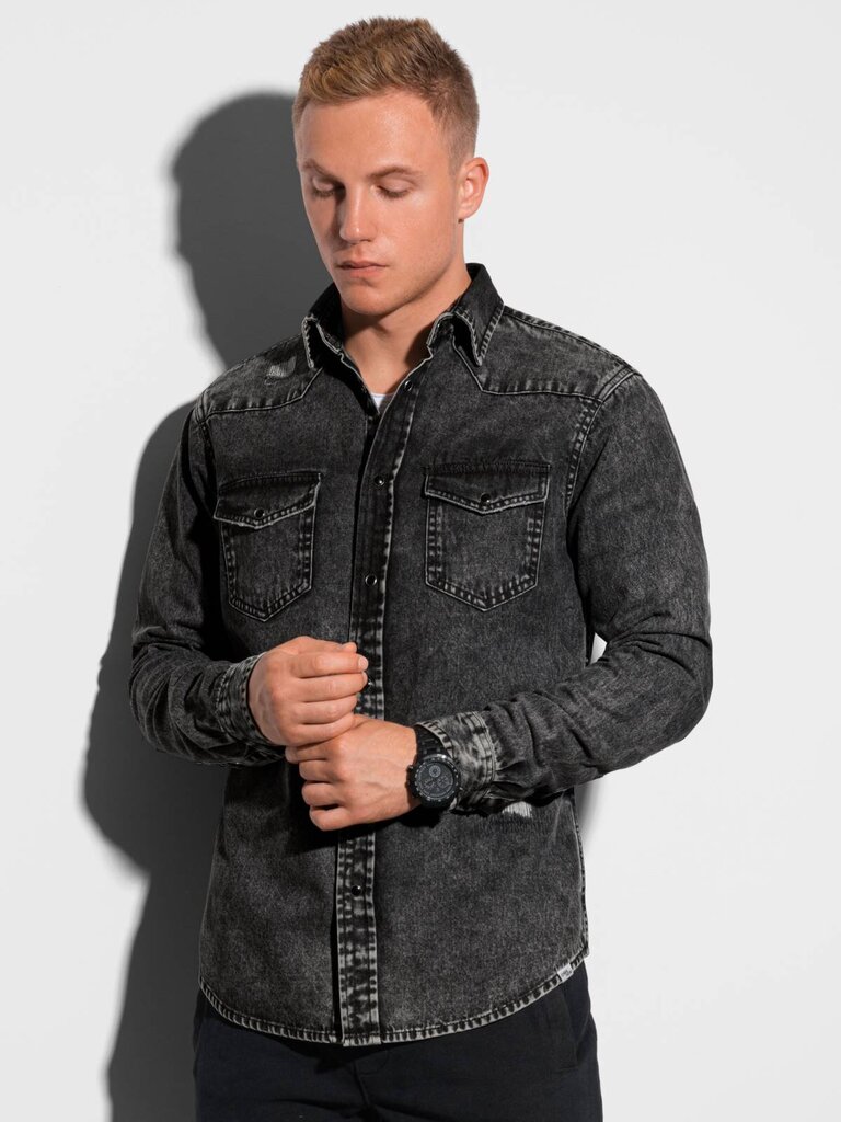 Vyriški marškiniai ilgomis rankovėmis Ombre K567 juodos spalvos цена и информация | Vyriški marškiniai | pigu.lt