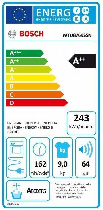 Bosch WTU8769SSN цена и информация | Džiovyklės | pigu.lt