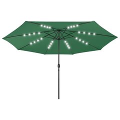 Lauko skėtis su LED ir metaliniu stulpu, 400 cm, žalias цена и информация | Зонты, маркизы, стойки | pigu.lt