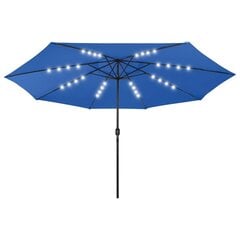 Lauko skėtis su LED ir metaliniu stulpu, 400 cm, mėlynas kaina ir informacija | Skėčiai, markizės, stovai | pigu.lt