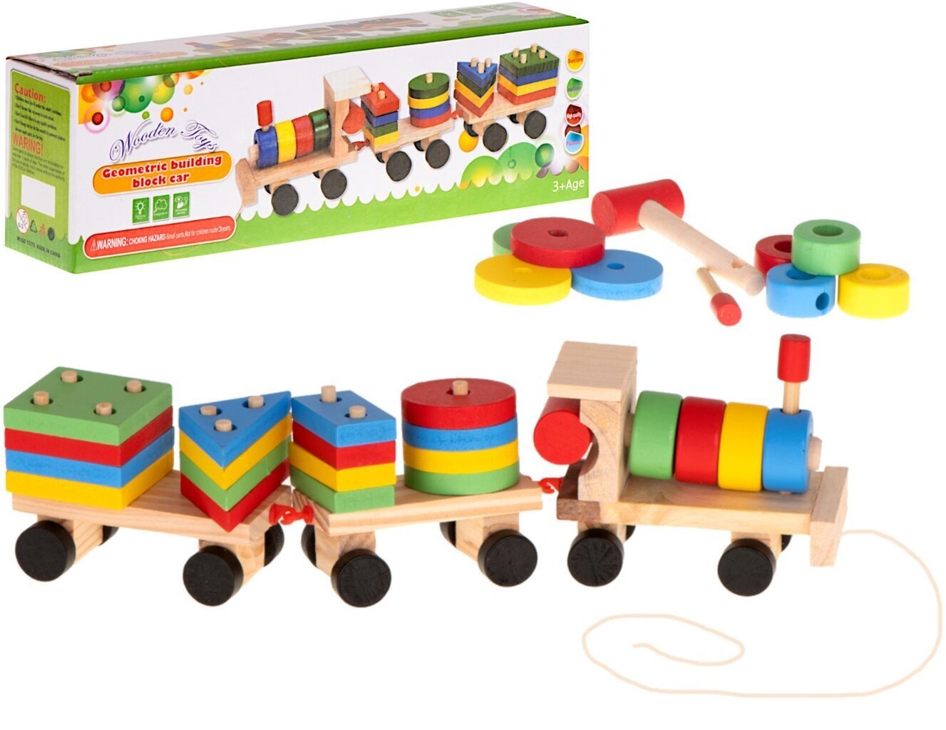 Medinis traukinys su kaladėlėmis цена и информация | Žaislai berniukams | pigu.lt