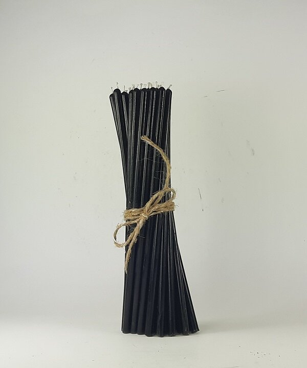Bičių vaško žvakės Juodos spalvos 100 vnt. 0,8x25 cm