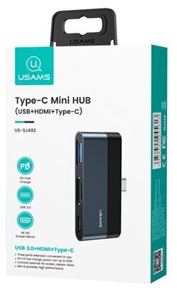 USAMS SJ492 USB-C šakotuvas į 1xUSB, 1xUSB-C, 1xHDMI, Juodas цена и информация | Adapteriai, USB šakotuvai | pigu.lt