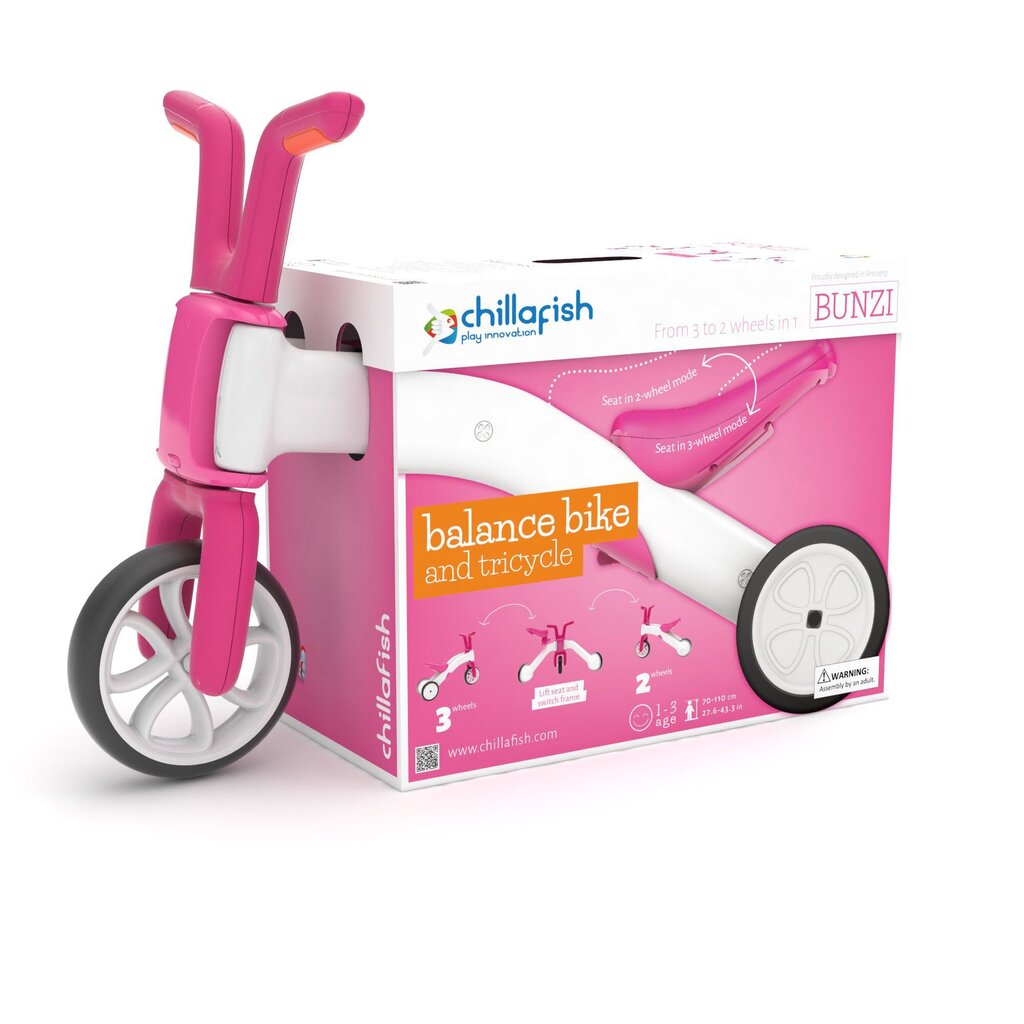 Triratis laipsniškas balansinis dviratis Chillafish Bunzi, rožinis/baltas kaina ir informacija | Balansiniai dviratukai | pigu.lt