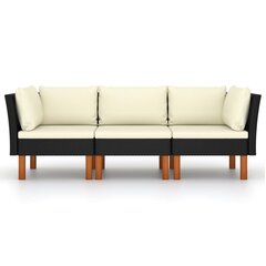 Trivietė sodo sofa su pagalvėlėmis, juoda цена и информация | Садовые стулья, кресла, пуфы | pigu.lt