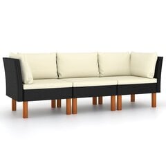 Trivietė sodo sofa su pagalvėlėmis, juoda kaina ir informacija | Lauko kėdės, foteliai, pufai | pigu.lt
