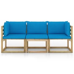 Trivietė sodo sofa su šviesiai mėlynomis pagalvėlėmis, ruda цена и информация | Садовые стулья, кресла, пуфы | pigu.lt