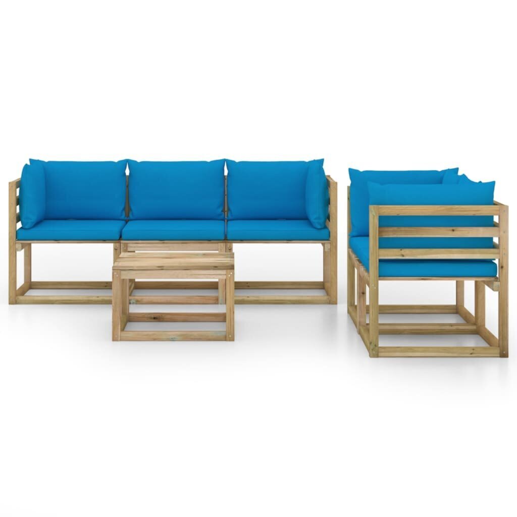 Sodo komplektas su šviesiai mėlynomis pagalvėlėmis, 6 dalių, rudas kaina ir informacija | Lauko baldų komplektai | pigu.lt