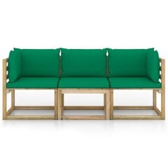 Trivietė sodo sofa su žaliomis pagalvėlėmis, ruda kaina ir informacija | Lauko kėdės, foteliai, pufai | pigu.lt