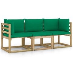 Trivietė sodo sofa su žaliomis pagalvėlėmis, ruda kaina ir informacija | Lauko kėdės, foteliai, pufai | pigu.lt