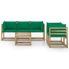Sodo poilsio baldų komplektas su žaliomis pagalvėlėmis, 6 dalių, rudas kaina ir informacija | Lauko baldų komplektai | pigu.lt