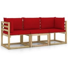 Trivietė sodo sofa su raudonomis pagalvėlėmis, ruda цена и информация | Садовые стулья, кресла, пуфы | pigu.lt